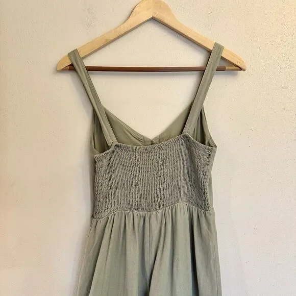 Lulus Small Sage‎ Green Striped Jumpsuit Wide Leg Button Front Adjustable Straps - Picture 6 of 16